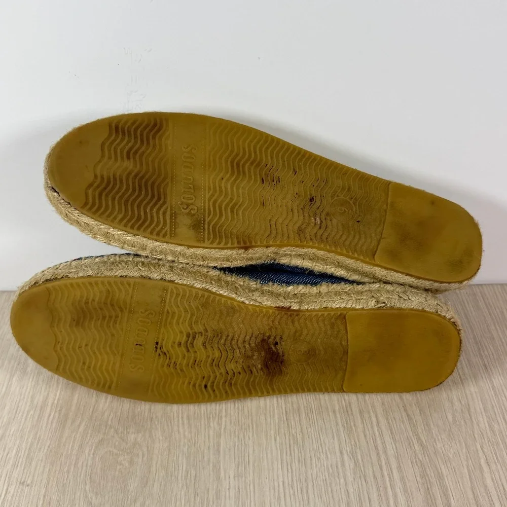 Soludos Women Blue Canvas Embroidered Geometric Espadrille Flats Size 9